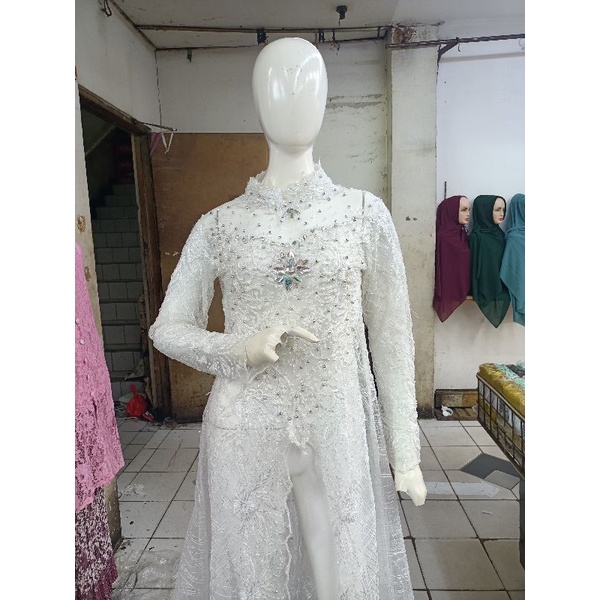 BAJU KEBAYA AKAD PUTIH BAHAN TILE