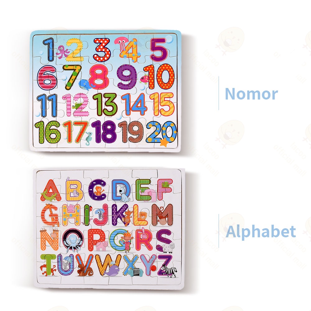 Ivorybaby Mainan edukasi jigsaw alphabet ABC puzzle kayu 3D