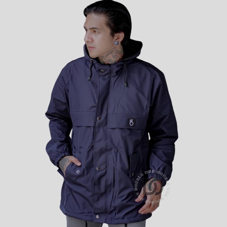 DOUBLE ONE - Jaket Hoodie Pria Outdoor Taslan Original The Bojiel / Jaket Parka Parasut / Jaket Hoodie Waterproof Navy Blue