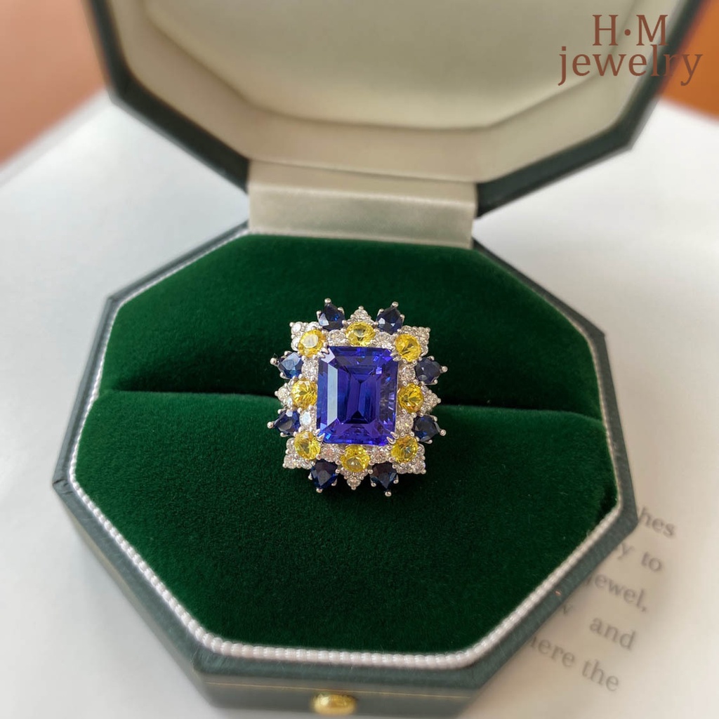 Cincin Lapis Emas 18k Model Terbuka Dengan Batu Sapphire Tamsang Untuk Wanita