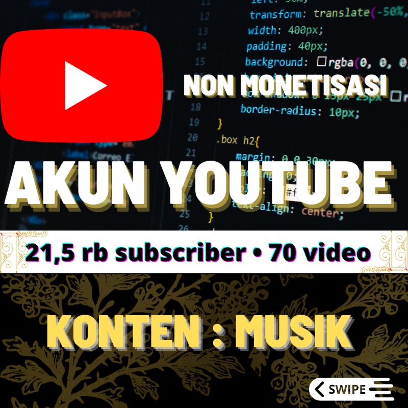 akun youtube 21.500 subscriber (musik) akun tahun 2021