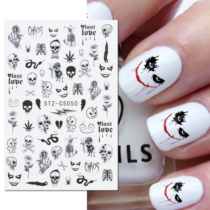 1pc Stiker Kuku Motif Daun Maple / Laba-Laba / Ular Tema Halloween Untuk Aksesoris Manicure