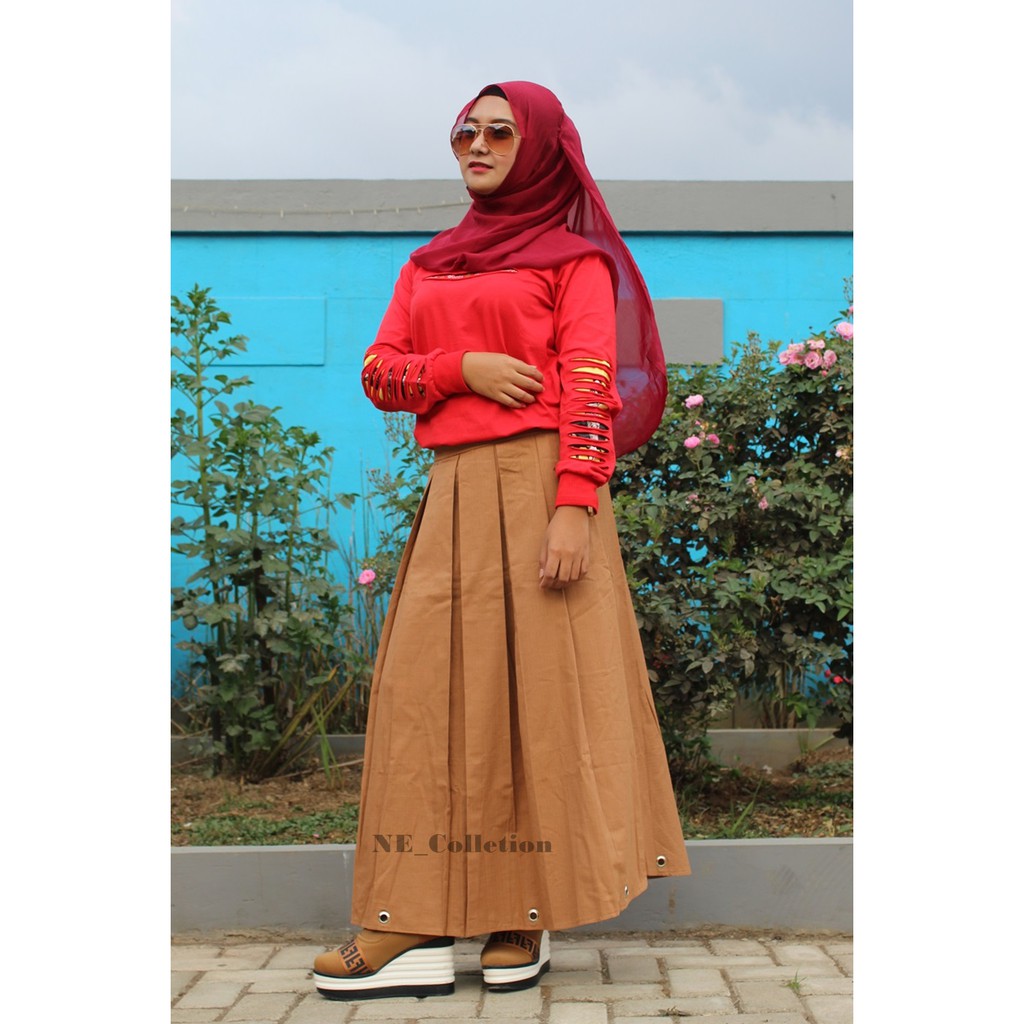 Rok Ring Panjang Wanita Bahan Katun Premium Warna Mocca