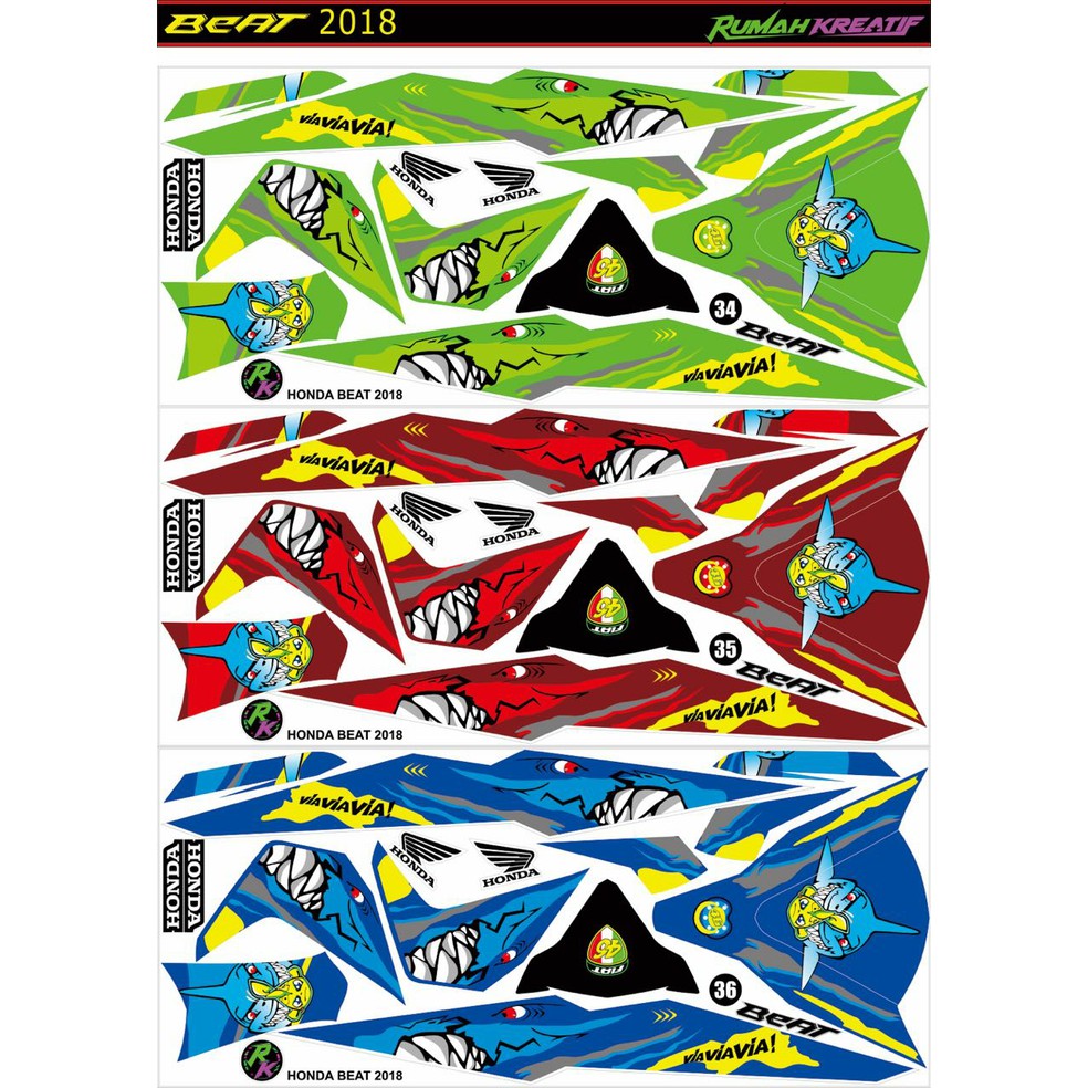 Sticker Variasi Striping Motor Modifikasi - Striping Motor Beat 2016-2019 Hiu Shark Semua Ready COD 