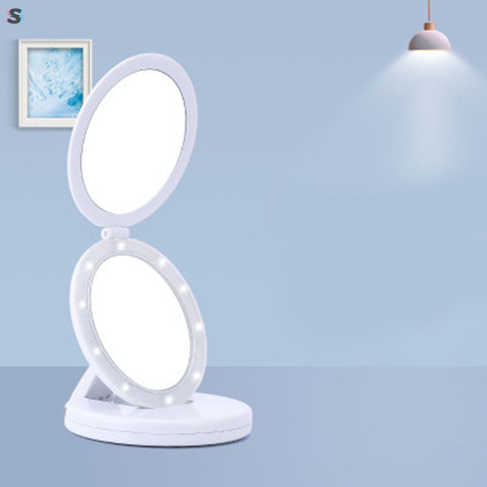 Lighted Travel Makeup Mirror Compact Folding Usb Charge Or Batteries Operated Shopee Indonesia