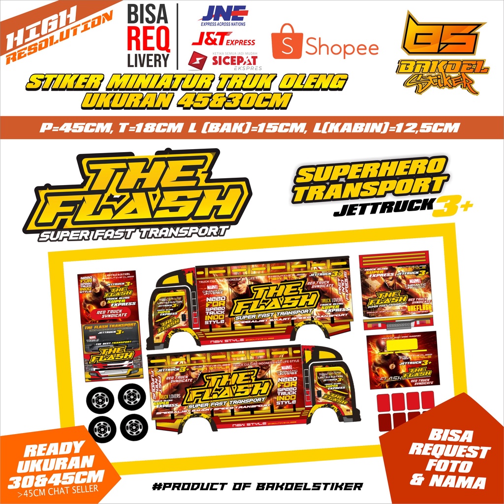 STIKER MINIATUR TRUK OLENG MOTIF SUPERHERO UK. 30-45CM