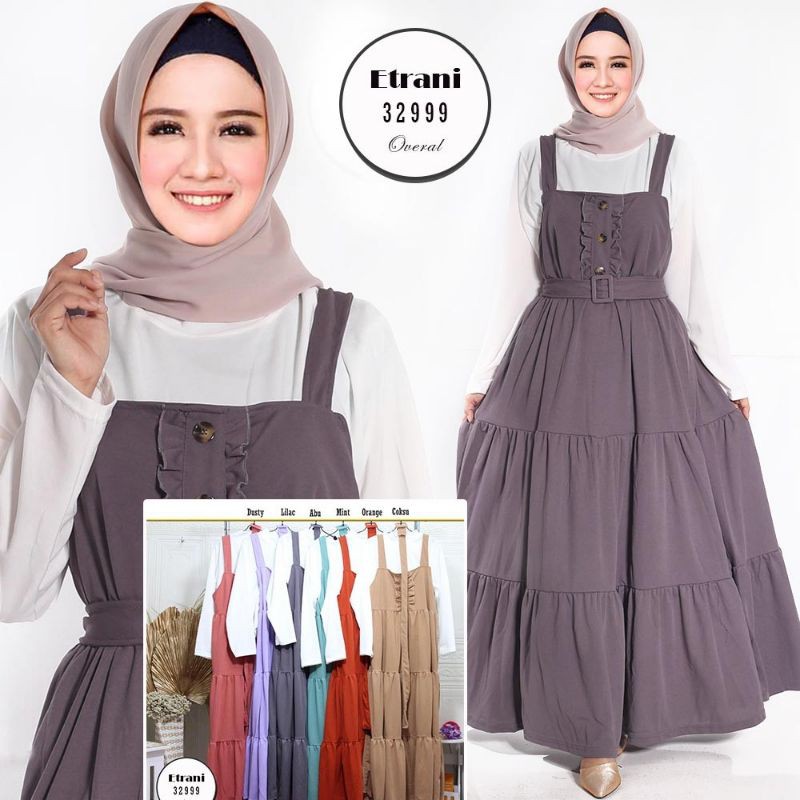 DiNaR Overall Smoke Remaja 2in1 Free Inner Voxy Terbaru Kekinian Muslimah Cantik Dress Murah Anggun