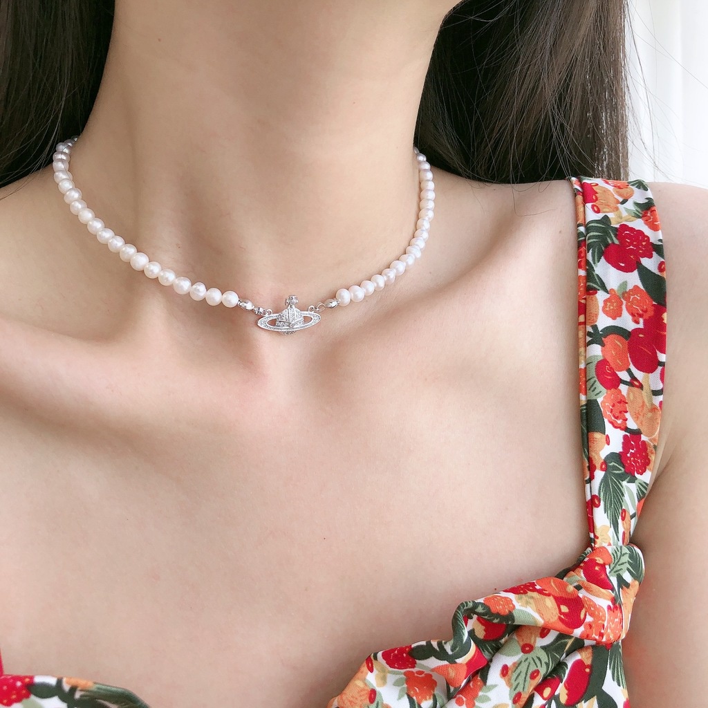 Kalung Rantai Klavikula Bahan sterling silver Aksen zircon Berlian Mutiara Gaya Korea Untuk Wanita