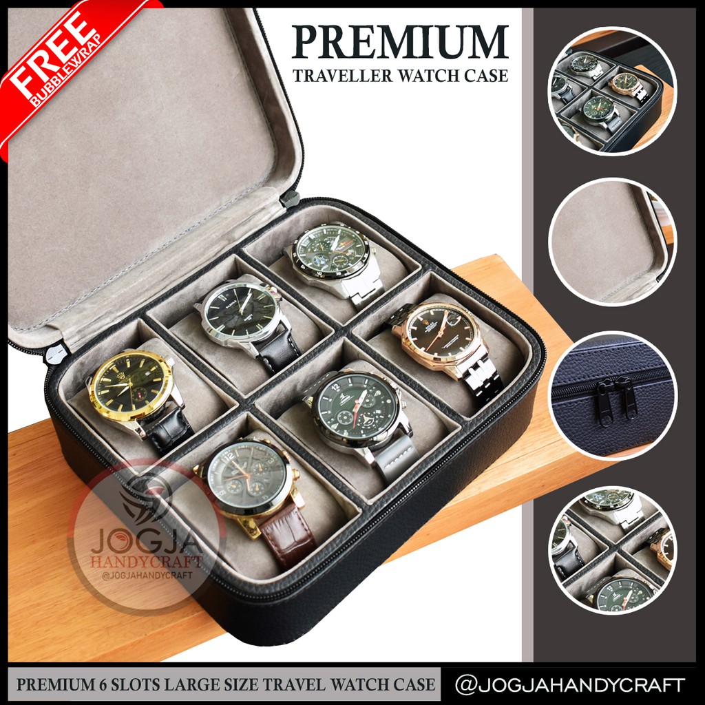 6 Slots PREMIUM Travel Watch Box Jumbo / Tempat Jam tangan / Kotak Jam Tangan / Watch Case