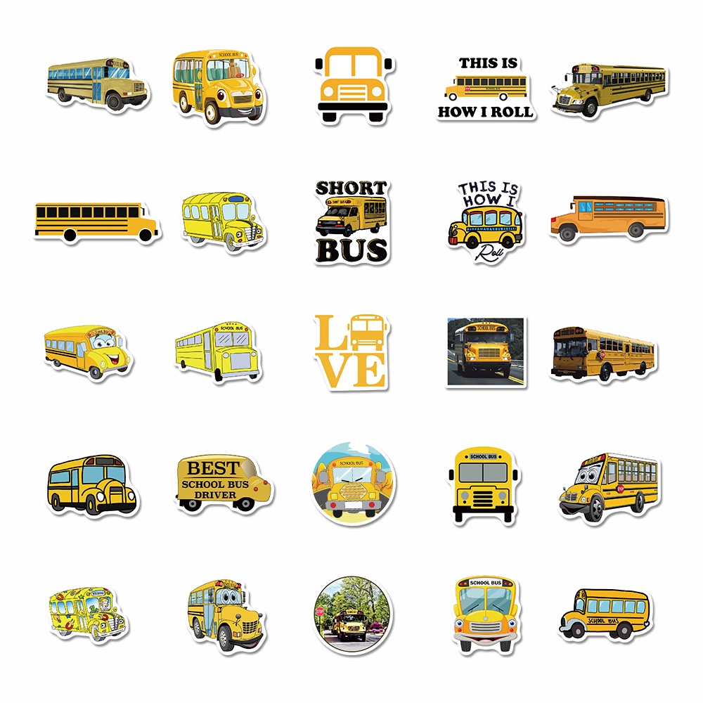 [In stock] 50pcs school bus cartoon stickers personality fun hand account stickers box computer waterproof stickers