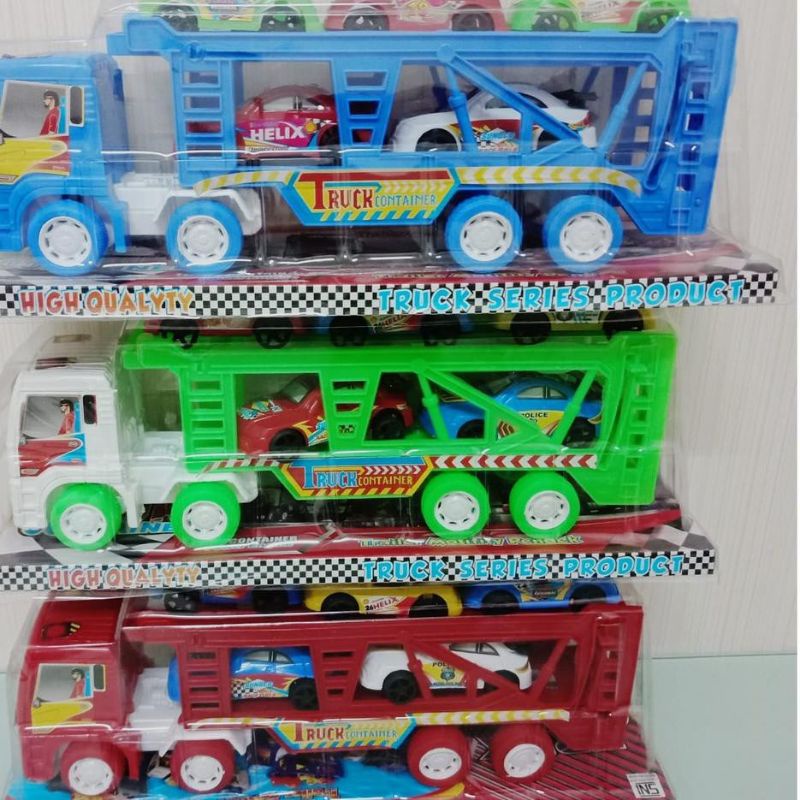 mainan truk kontruksi pengangkut mobil minibus