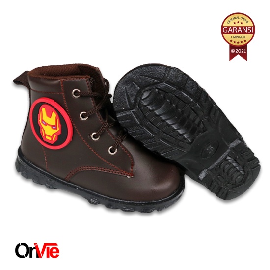 Sepatu Anak Boots Formal Pria Original Kulit Motif Super Hero Ironman