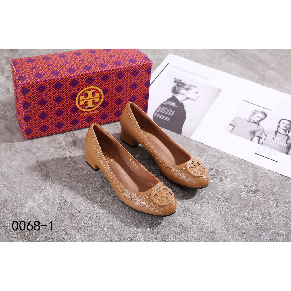 Leather Logo Block Heels Pumps #0068-1