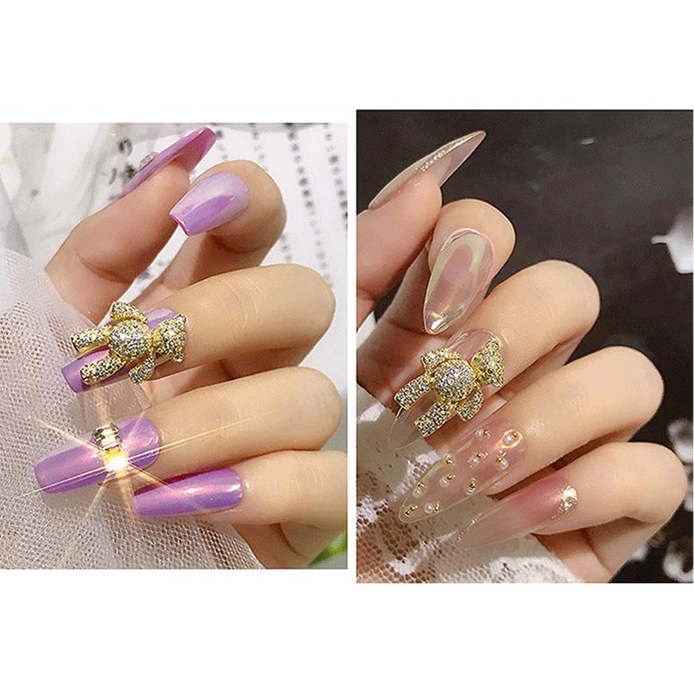 Agustin 3D Kuku Berlian Imitasi DIY Rose Gold Charms Mewah Shiny Kristal Beruang Kuku Perhiasan