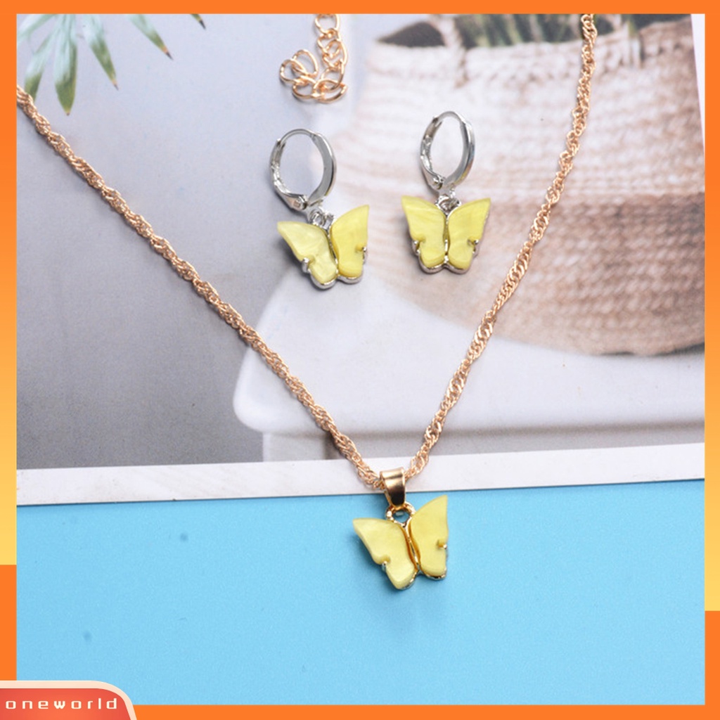 2pcs / Set Kalung Dan Anting Tindik Desain Kupu-Kupu Bahan Alloy