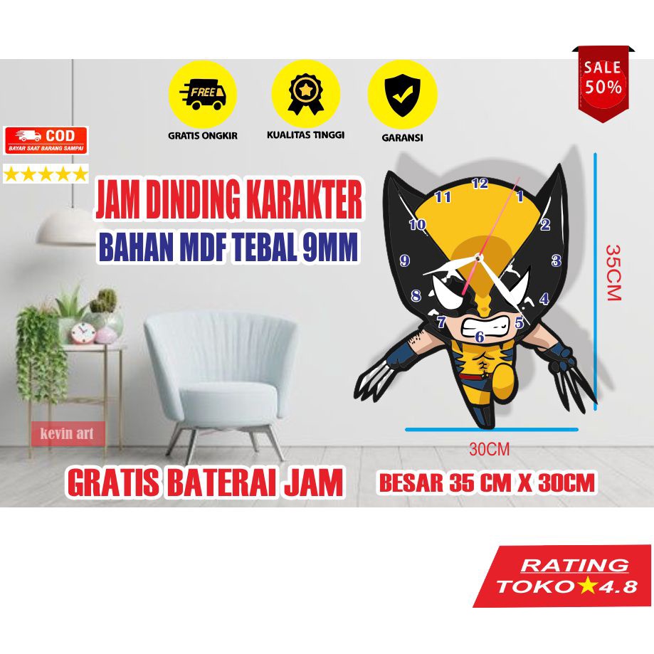 JAM DINDING TEMPEL TEMBOK BESAR UNIK KARAKTER X-MAN MURAH TERBARU MINIMALIS MODERN MEWAH