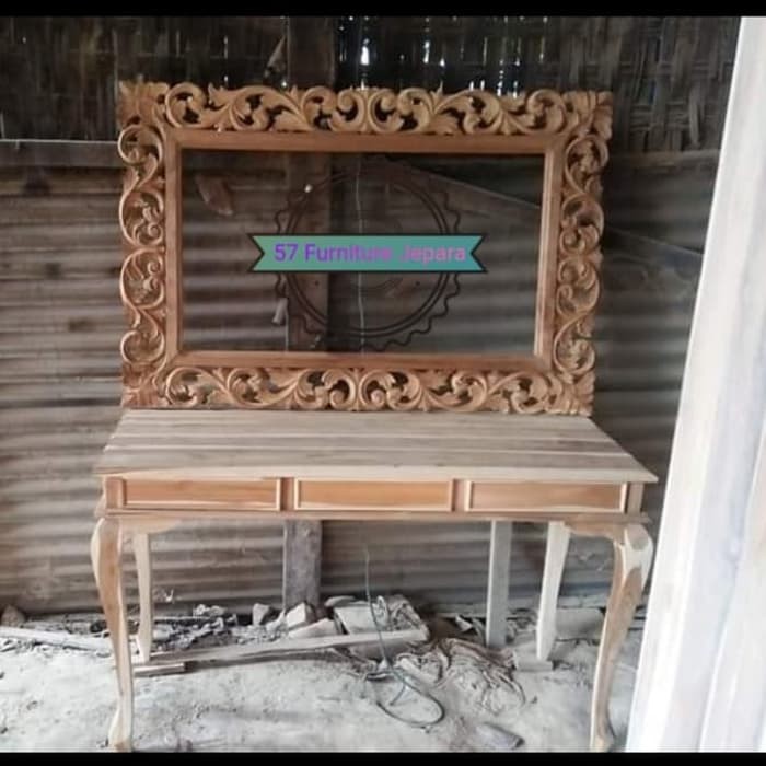 Meja rias jati mentahan - Cermin/ Figura antik ukir Jepara