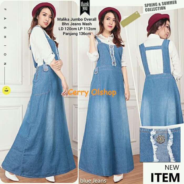 Malika jumbo overall-rok overall jeans-rok payung-overall panjang-sb