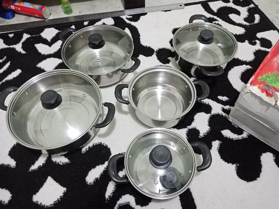[awingshop] Panci Beranak Stainless Steel Tutup Kaca Set Isi 5pcs