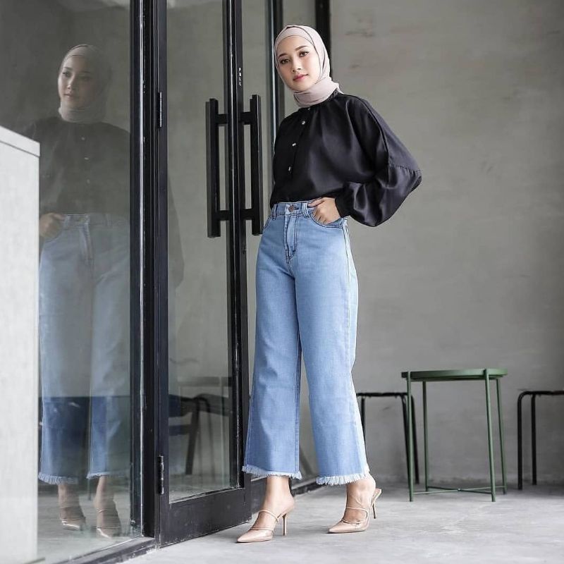 CELANA JEANS PANJANG HIGH WAIST KULOT RAWIS WANITA PREMIUM manjaddawajada_id