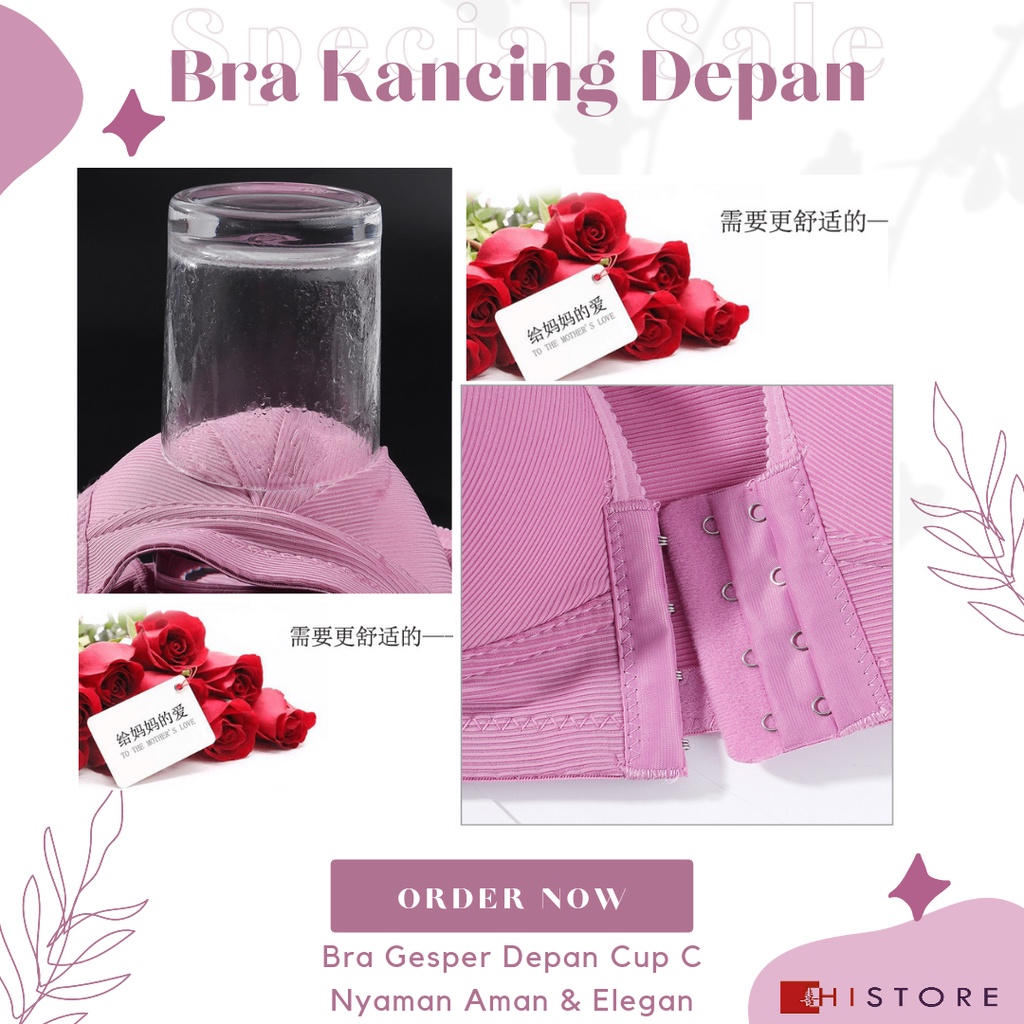 [HI] Bra Wanita Seamless Push Up Gesper Depan Kancing Depan Busa Tipis Tanpa Kawat Elegan 378