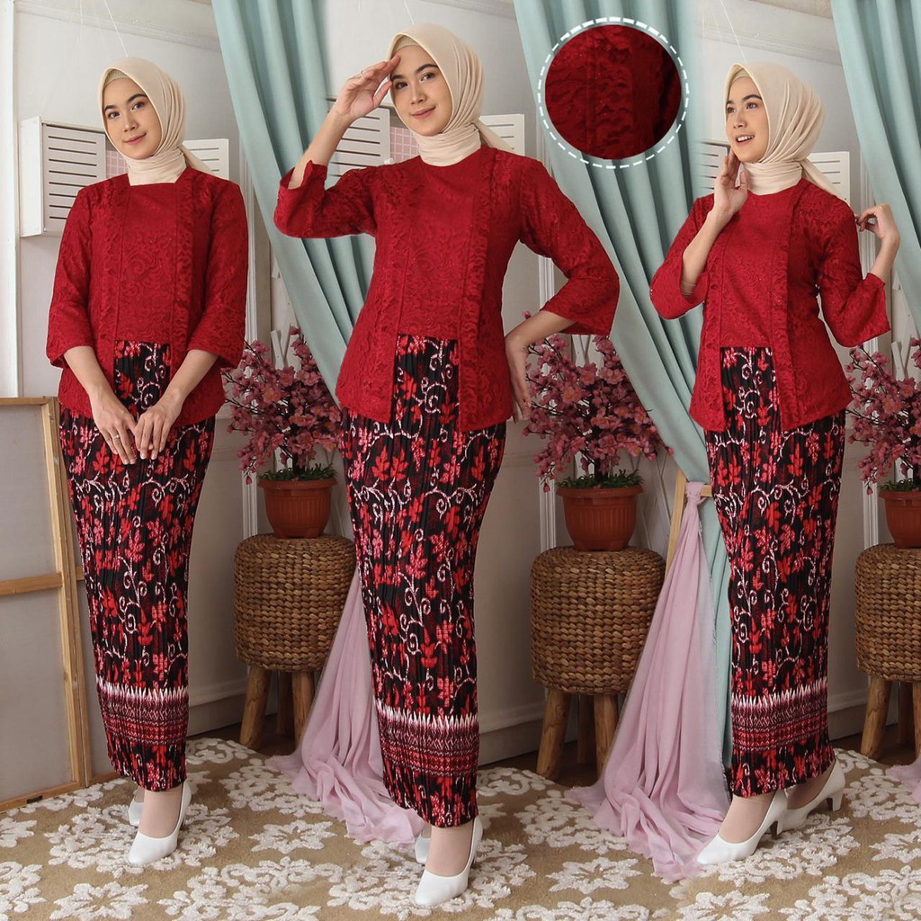 (ada RealPict) Kebaya Kartini Floy Brukat Tulang Glitter Set Batik Kebaya Wisuda Kondangan KB Tessa