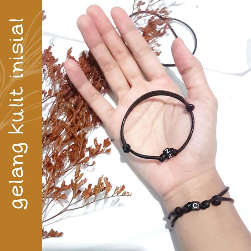 Termurah ( TALI KULIT )- Gelang couple huruf/gelang inisial/gelang nama/gelang request/gelang huruf