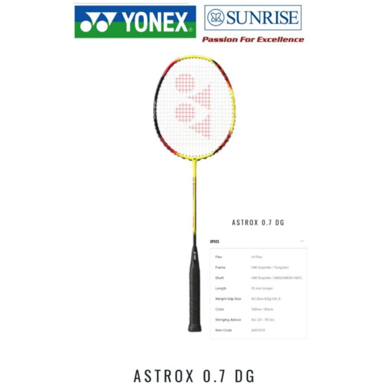 RAKET BADMINTON YONEX ASTROX 0.7 DG 35lbs ORIGINAL