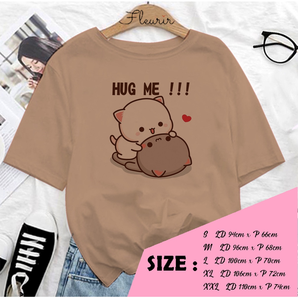 FLEURIR - KAOS PEACH GOMA HUG ME OVERSIZE KATUN KAOS WANITA DEWASA TUMBLR TEE UNISEX JUMBO