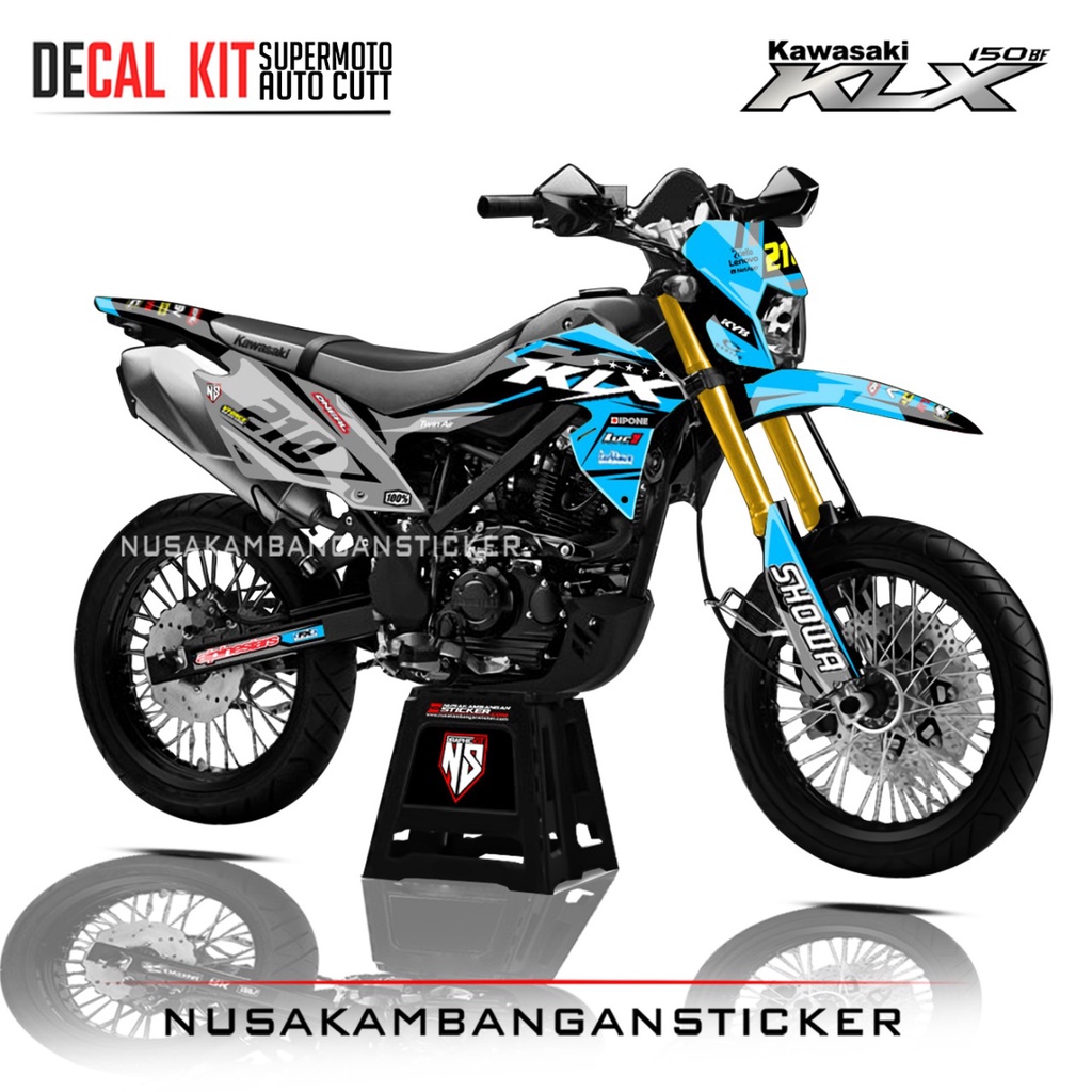 Decal Stiker Supermoto Motor Kawasaki KLX 150 BF Full Body Biru Toska 210 Grafis Racing Team Sticker