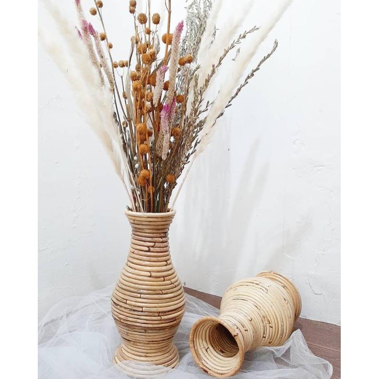 ◊ Pot Vas Bunga Rotan Alami / Guci Rotan Dekorasi Rumah Ukuran 30CM ➱
