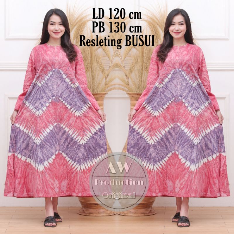 LONG-W DRESS JUMBO ABSTRAK KEKINIAN LENGAN PANJANG BUSUI DEPAN RESLETING DASTER KAOS BATIK TERBARU