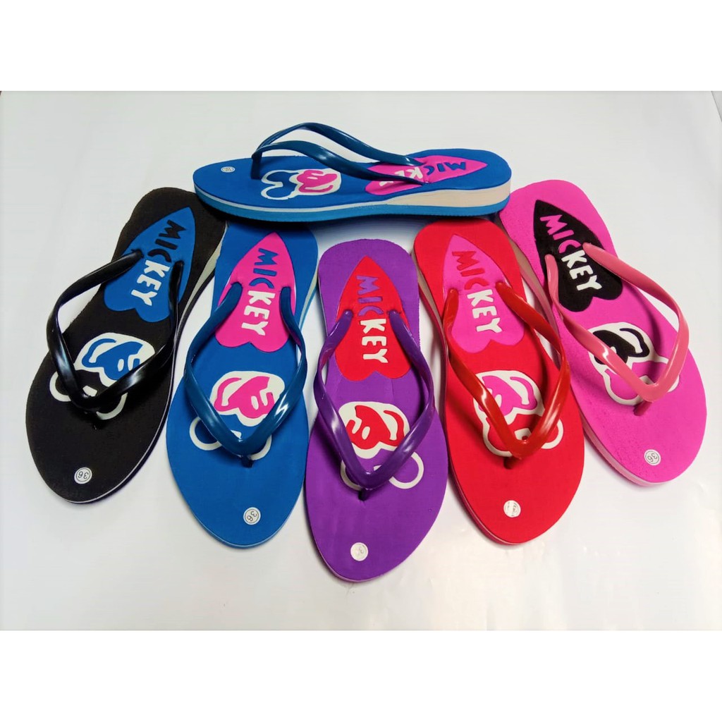 Sandal Wedges Pon Motif MickeyMouse Wanita