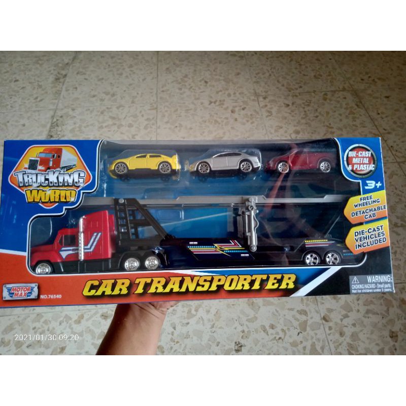 Diecast motormax car transporter truck trailer motor max trucking world
