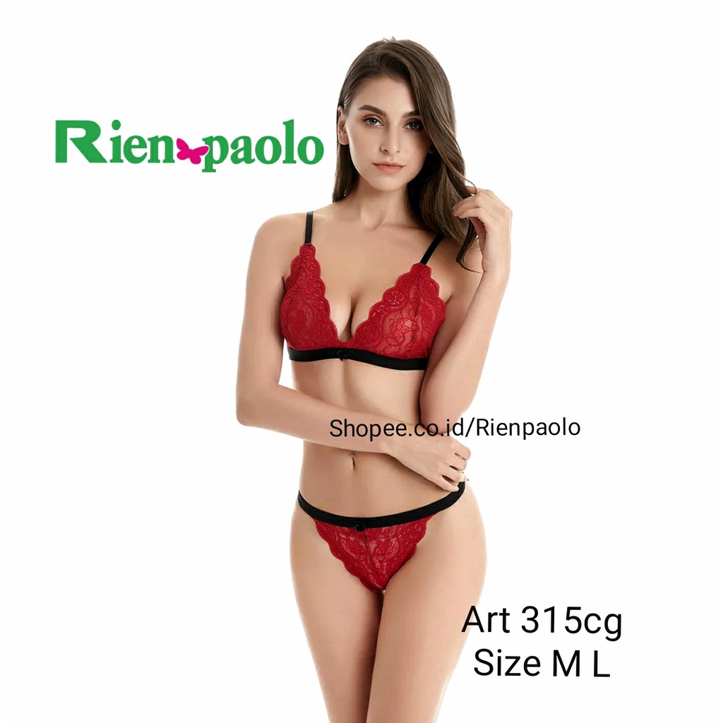 Bra Set Sexy Hot Lingerie Tanpa Kawat G String Transparan Renda Rien Paolo 315