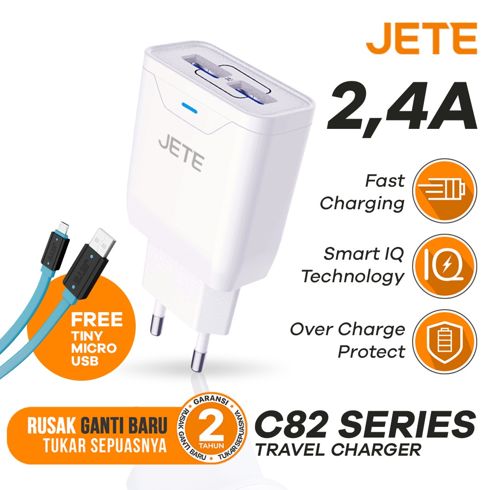 Kepala Charger | Adaptor Hp Fast Charger Kabel USB Micro JETE C82 - Garansi  2 Tahun