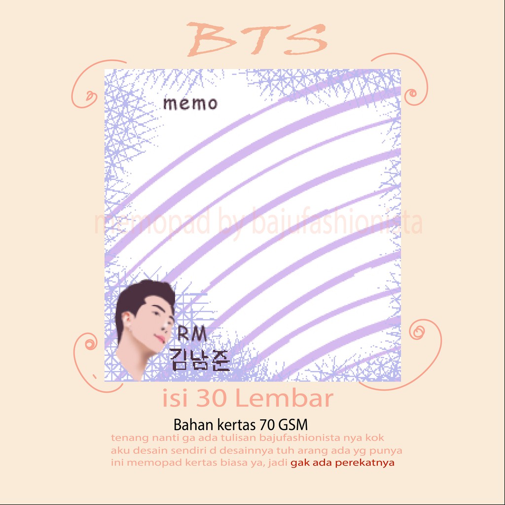 

MEMOPAD BTS RM MEMO KPOP MEMO PAD TANPA PEREKAT DIY MEMO LUCU BAHAN SCRAPBOOK HIASAN KERTAS MEMO