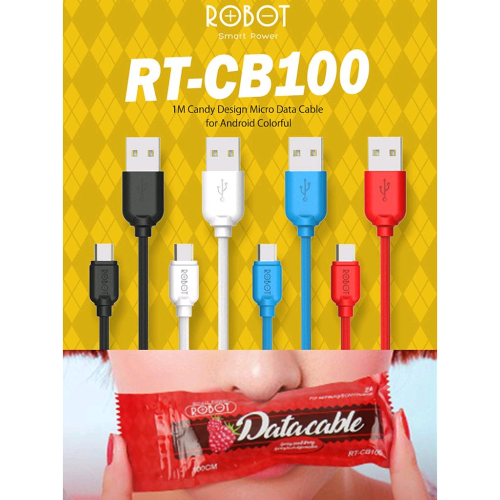 Robot RT-CB100 Kabel Data Charger Candy Micro USB 2.1A Original