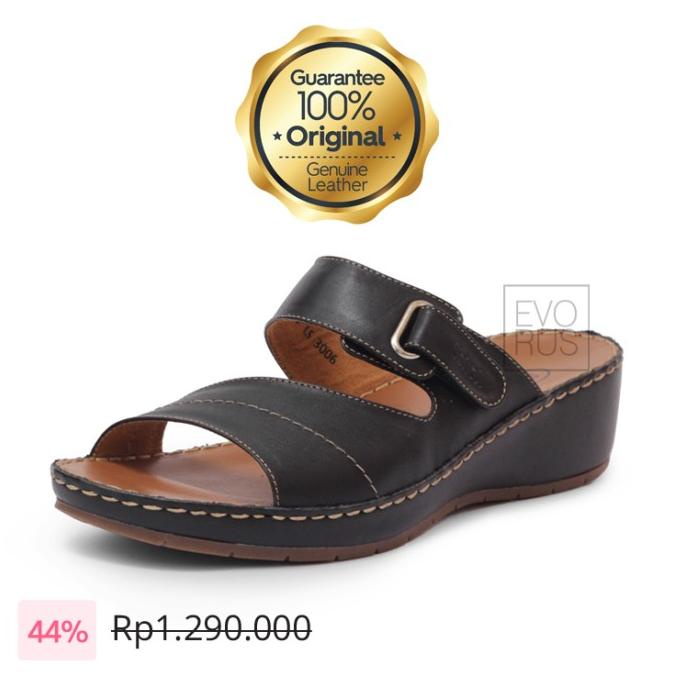 Scholl M6 Black | 100% Scholl Original | Sandal Wedges Kulit Asli HEMAT