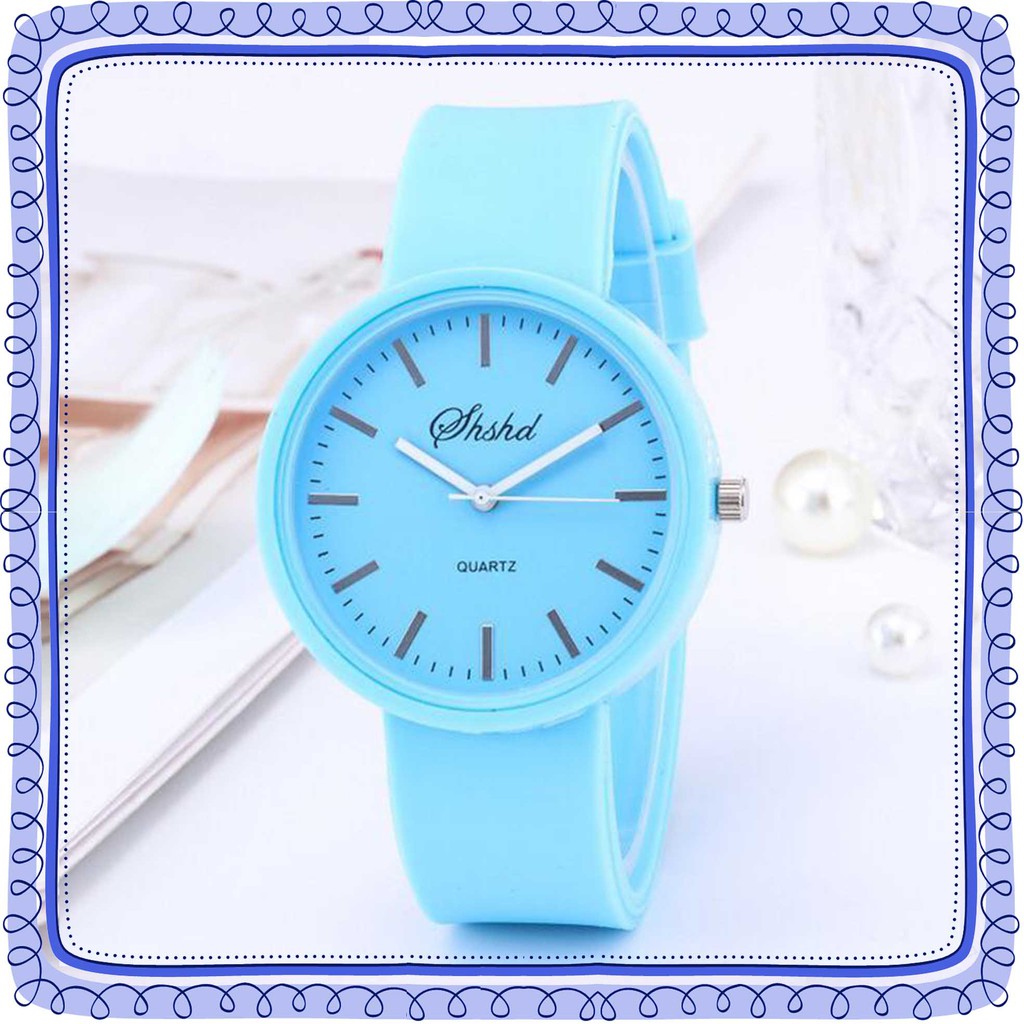 Jam Tangan Warna Pastel Jam Tangan Wanita Quartz Warna Soft SIlikon-Biru