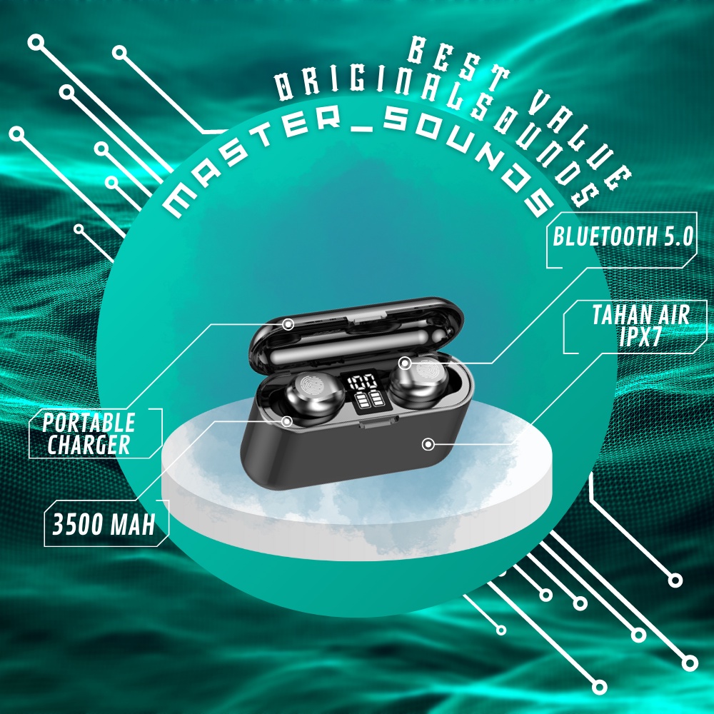 Tws Earphone Headset Bluetooth Wireless 3500 mAH Portable Power Bank Waterproof with Mic Earbuds Air