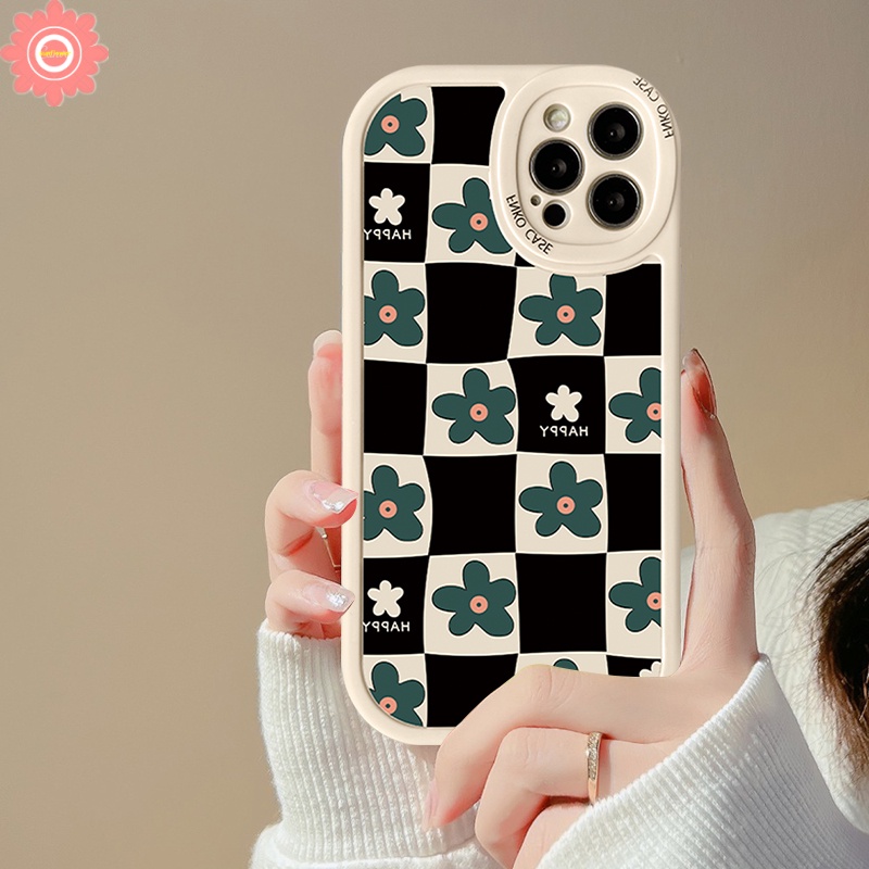 Vivo Y36 Y35 Y16 Y22 Y21S Y12 Y33S Y15s Y21A Y01 Y33T Y20 Y17 Y21 Y51A Y15 Y12i Y11 Y31 Y91 Y91C Y20i Y15A Y95 Y1S Y51 Y50 Y30 Bunga Hijau Sastra Retro Checkerboar Soft Cover