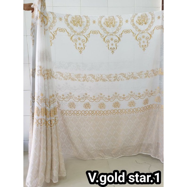 vitrage vitras meteran  vitrase bunga emas batik gordyn gorden gold star puring (bahan tipis)