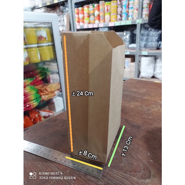 Kantong Kertas Paper Bag 13x25x8 cm Grade Coklat Kraft Putih Polos isi 100 / Kertas Makanan / Kantong Gorengan / Kertas Roti / Kertas Ayam PokPok