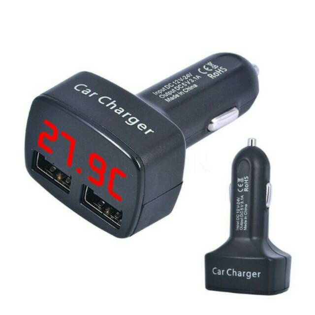 [COD] Charger Mobil 4in1 Universal USB Charger Mobil + Voltmeter + Ampere + Temperatur Serbaguna