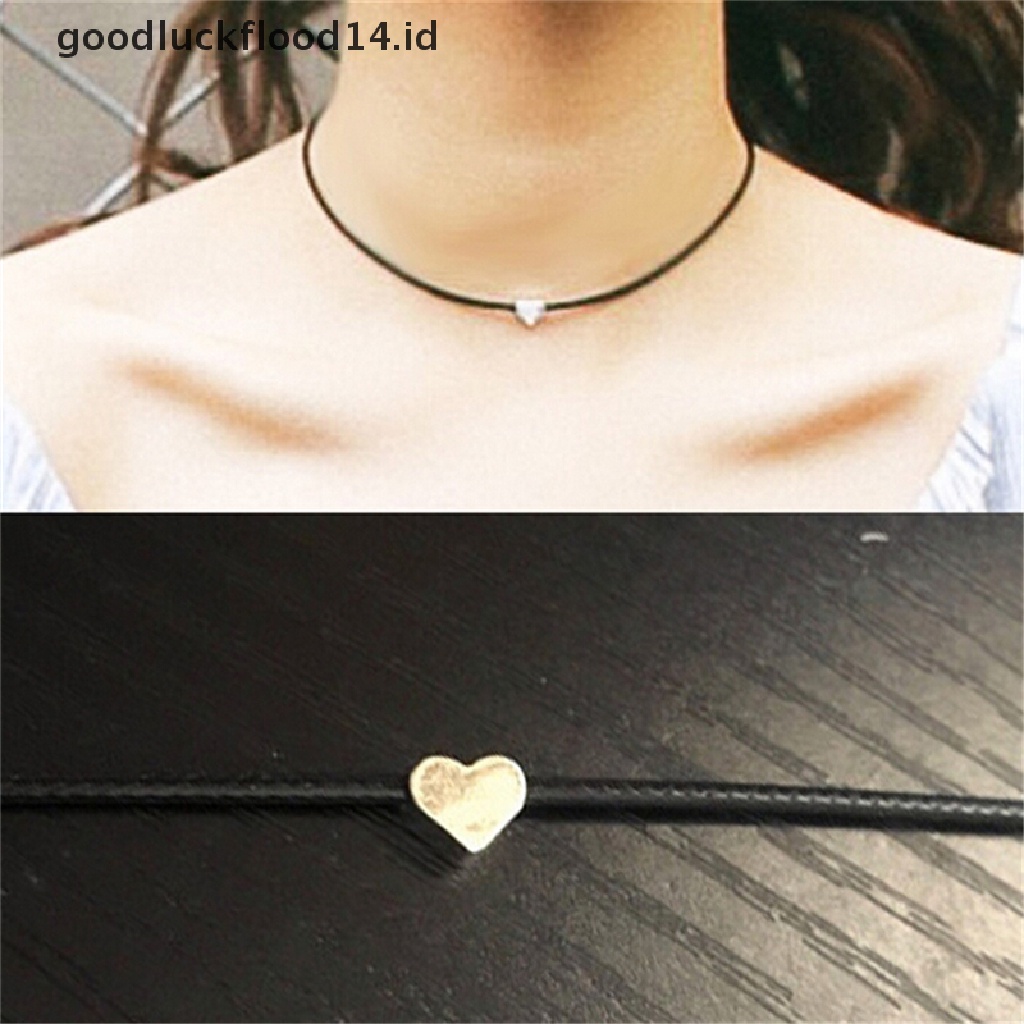 [OOID] Fashion Women Faux Leather Chokers Chain Heart Necklace Vintage Jewelry Black ID