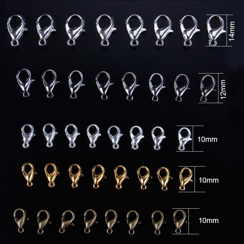 50pcs Lobster Clasp Model Longgar Ukuran 10-14mm Untuk Perhiasan Kalung Gelang