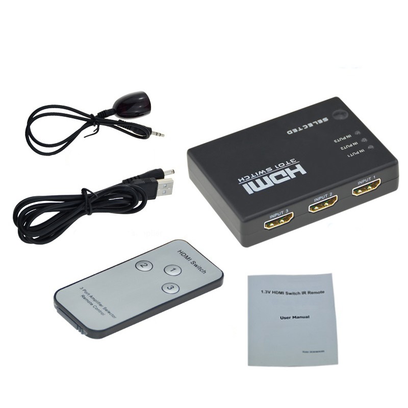 HDMI SWITCH 3 PORT FULL HD 1080P with REMOTE CONTROL SELECTOR 3 INPUT