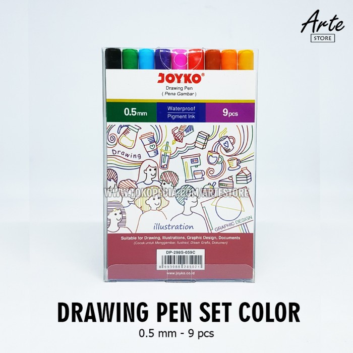 

Pendrawing- Drawing Pen Joyko Warna Isi 9 Pcs -Drawing-Pen.