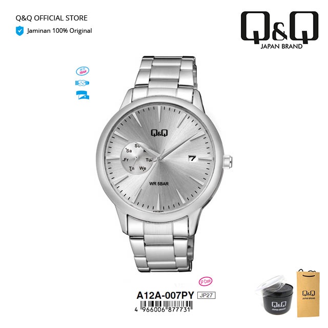 Q&Q QnQ QQ Jam Tangan Pria Rantai Besi Analog Stainless Steel - A12 A12A Water Resist 5 BAR-2